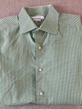 J.Lindeberg Gingham Button Down Shirt Green Check 3/4 M